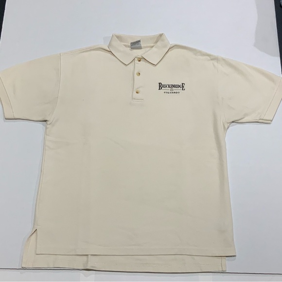Men’s Large Beige Polo Short Sleeve Shirt - Breckenridge Colorado Embroidery - Picture 4 of 6
